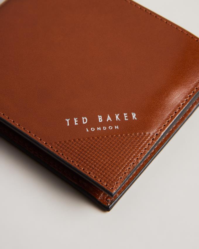 Portefeuille Ted Baker Embossed Corner Leather Bifold Coin Marron Homme | QFQ-74588580